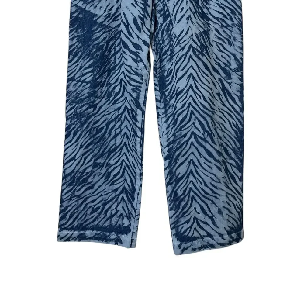 Big Bud Press Mid Rise Trousers‎ Women's XXS Blue Tiger Print Cotton Streetwear